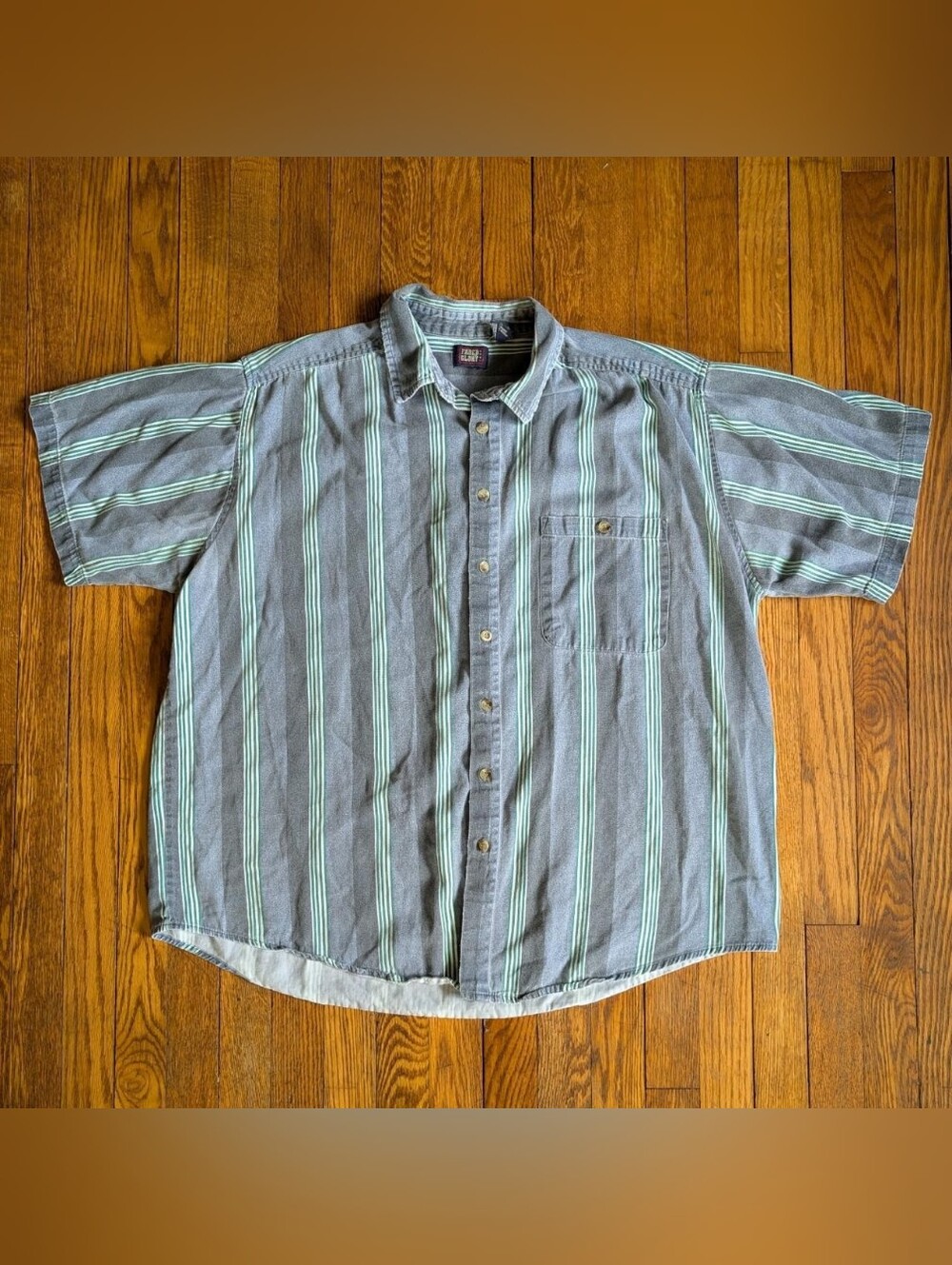 Vintage 90's Faded Glory Blue & Green Short Sleeve Button-Down Shirt